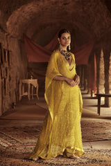 Yellow Silk Organza Kaftan Set