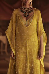 Yellow Silk Organza Kaftan Set
