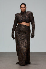 Sakshi Leopard Skirt And Top With Gloves