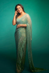 Kajol in Gleaming Mint Jewel Saree Set