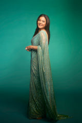 Kajol in Gleaming Mint Jewel Saree Set
