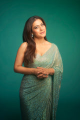 Kajol in Gleaming Mint Jewel Saree Set