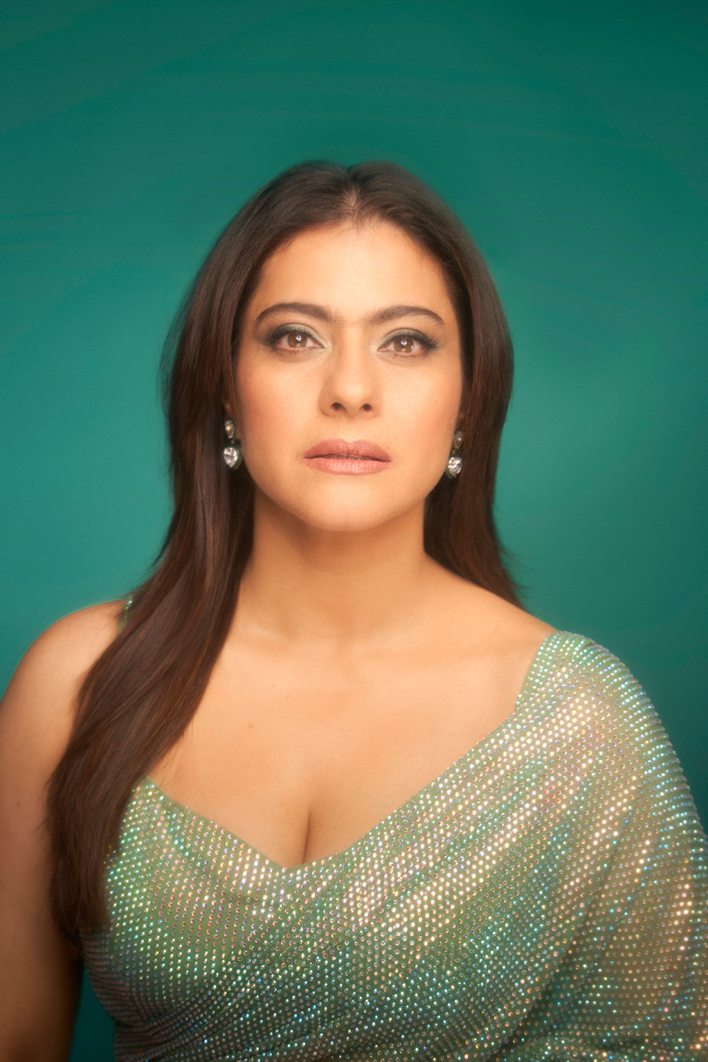 Kajol in Gleaming Mint Jewel Saree Set