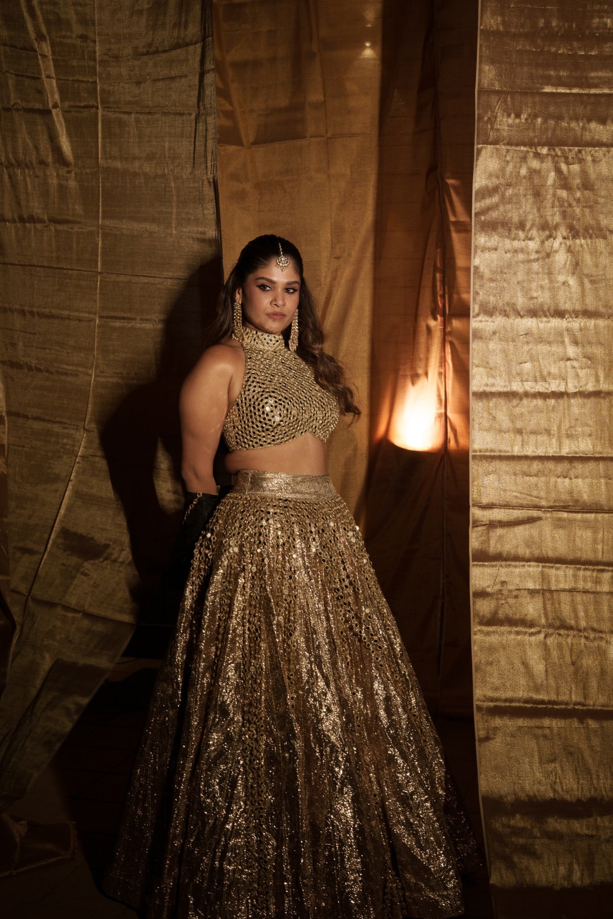Kasturi Wagh in Gold Mirror Embellished Lehenga Set