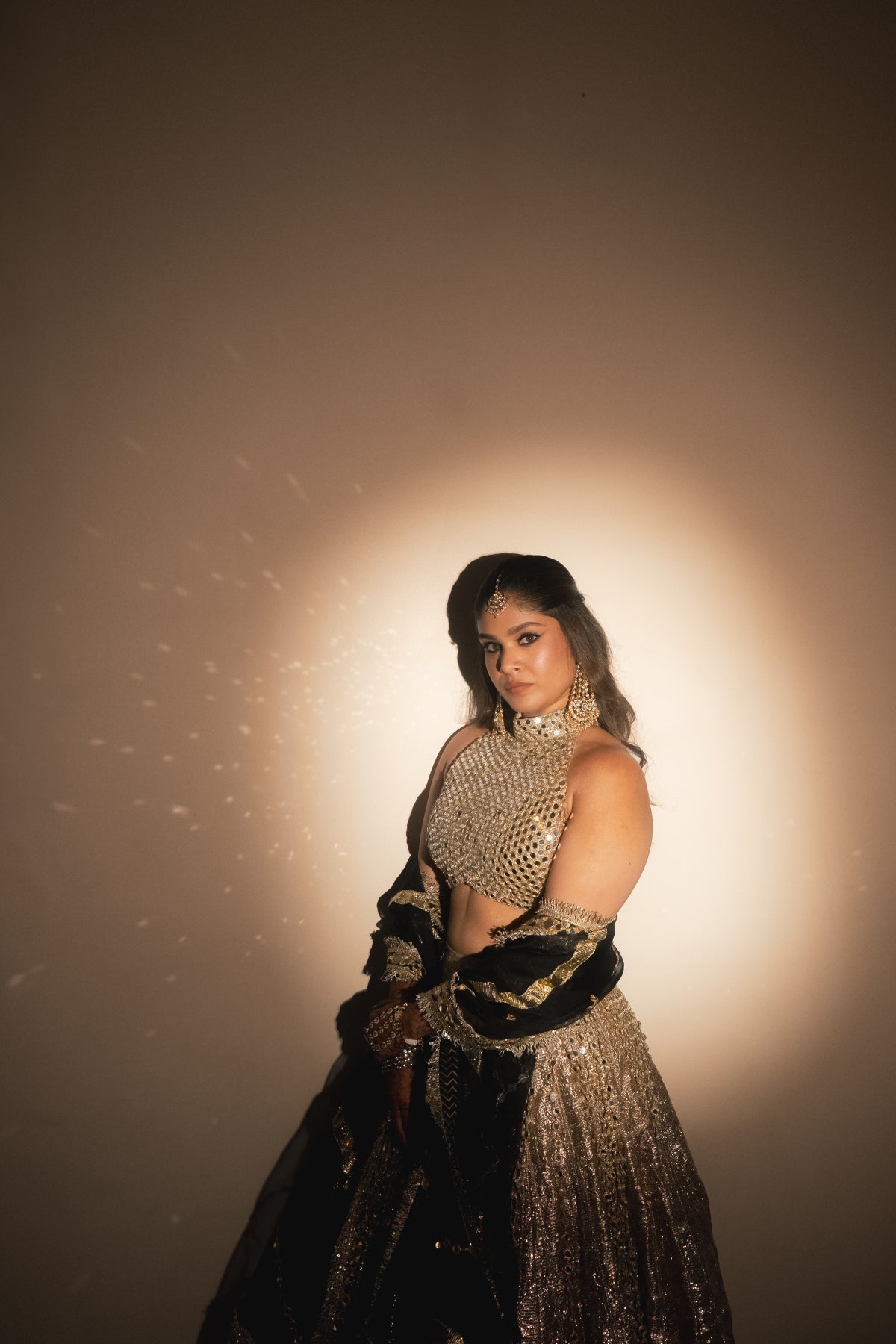 Kasturi Wagh in Gold Mirror Embellished Lehenga Set
