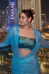 Sonakshi Sinha in Aqua Elegance Skirt, Shirt and Blouse Set
