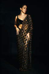 Sanya Malhotra In Golden Nightfall Crystal Saree Set