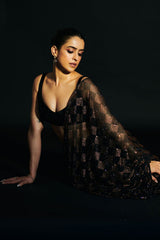 Sanya Malhotra In Golden Nightfall Crystal Saree Set