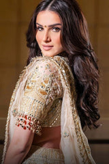 Tara Sutaria in Shvet Afsana Lehenga  with Single Dupatta