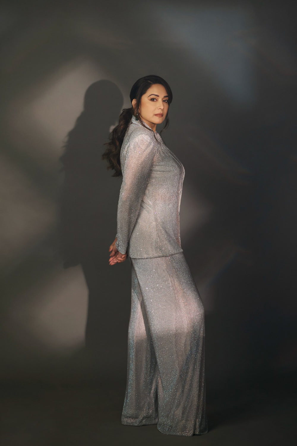 Madhuri Dixit in Boxy Crystal Studded Jacket, Pant
