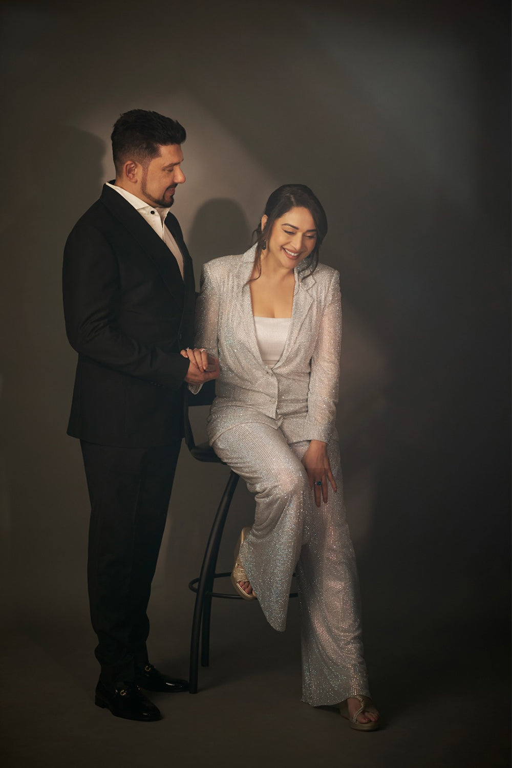 Madhuri Dixit in Boxy Crystal Studded Jacket, Pant