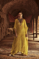 Yellow Silk Organza Kaftan Set