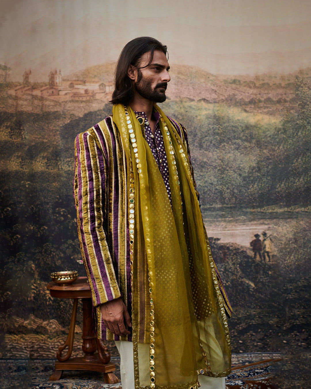 Varn-Harit Makhmal Sherwani Set